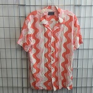 Primark Men's Short sleeve button up shirt Medium Orange and White design